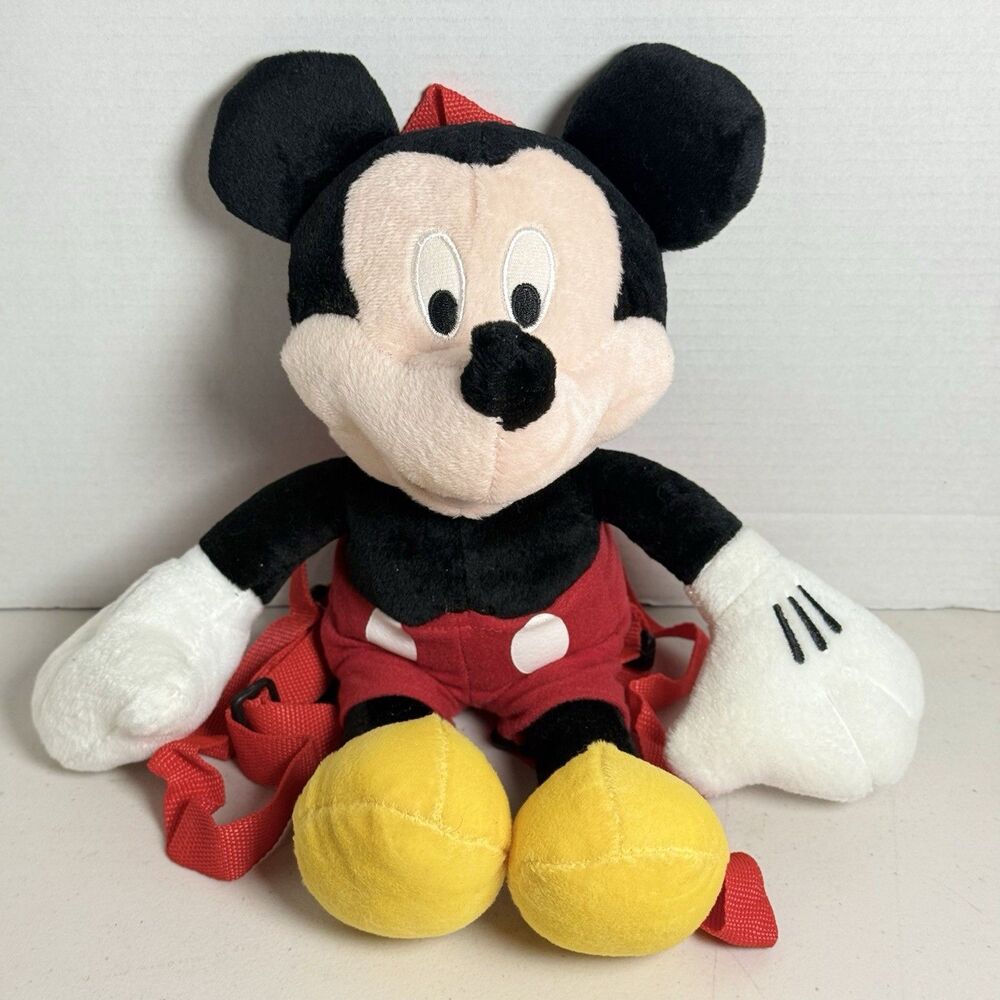 Mickey Mouse Backpack Plush Disney Stuffed Animal Bag Adjustable Straps.